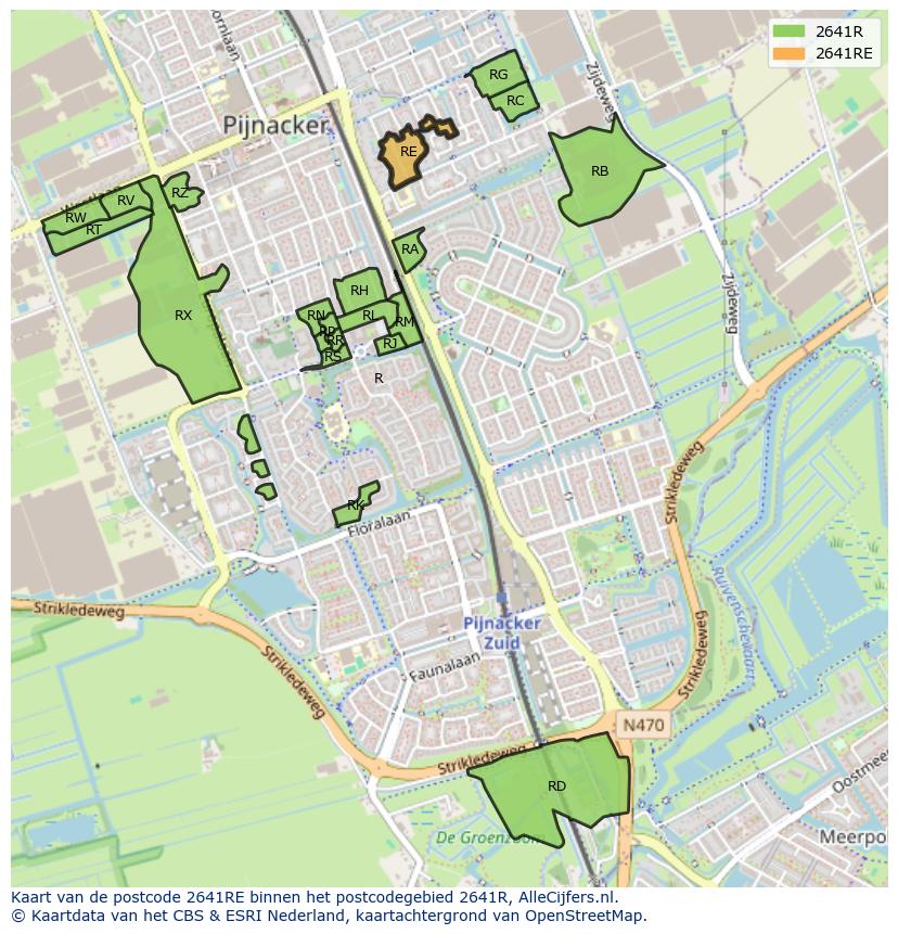 Afbeelding van het postcodegebied 2641 RE op de kaart.