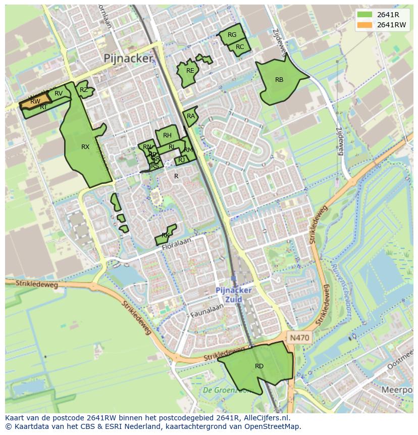 Afbeelding van het postcodegebied 2641 RW op de kaart.