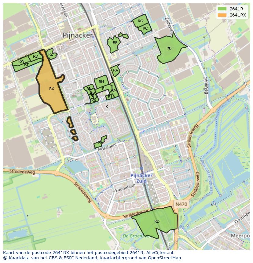Afbeelding van het postcodegebied 2641 RX op de kaart.