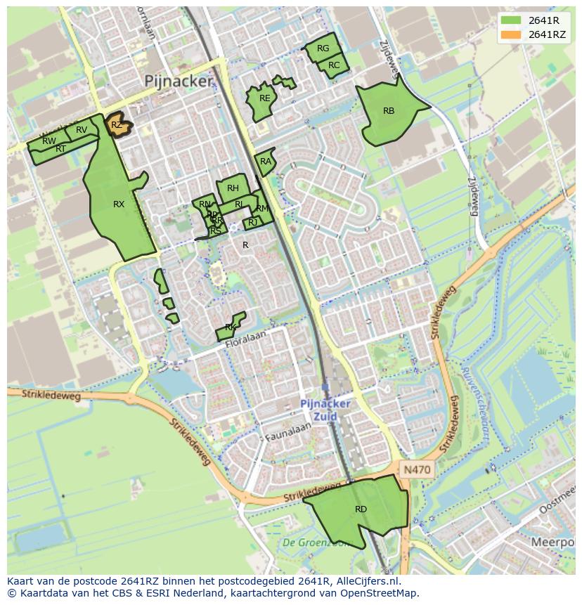 Afbeelding van het postcodegebied 2641 RZ op de kaart.