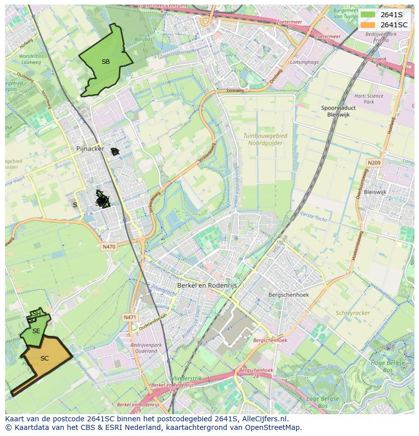 Afbeelding van het postcodegebied 2641 SC op de kaart.