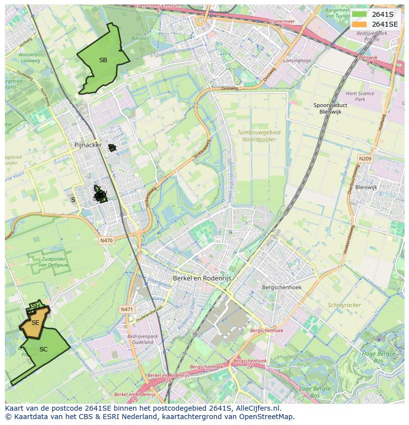 Afbeelding van het postcodegebied 2641 SE op de kaart.