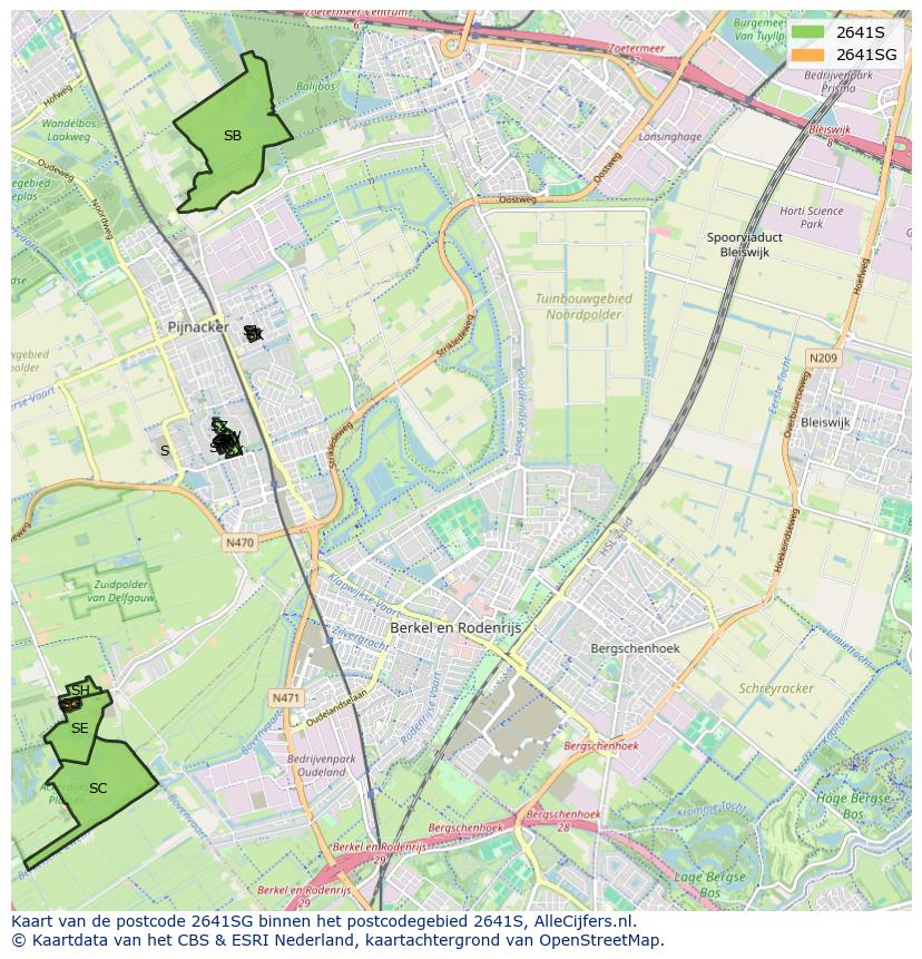 Afbeelding van het postcodegebied 2641 SG op de kaart.