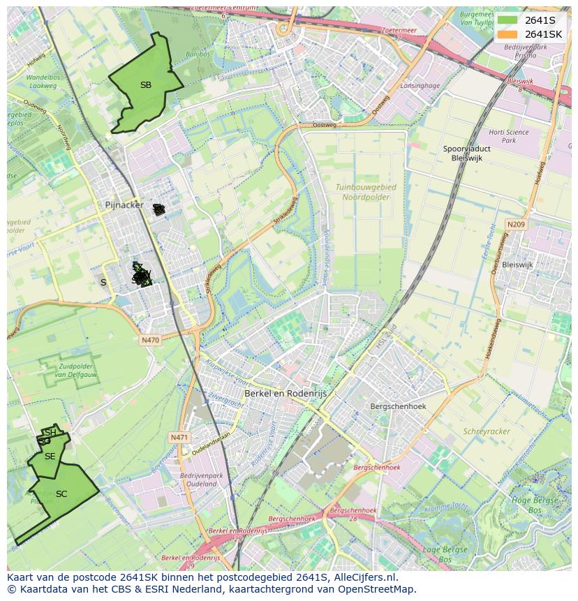 Afbeelding van het postcodegebied 2641 SK op de kaart.
