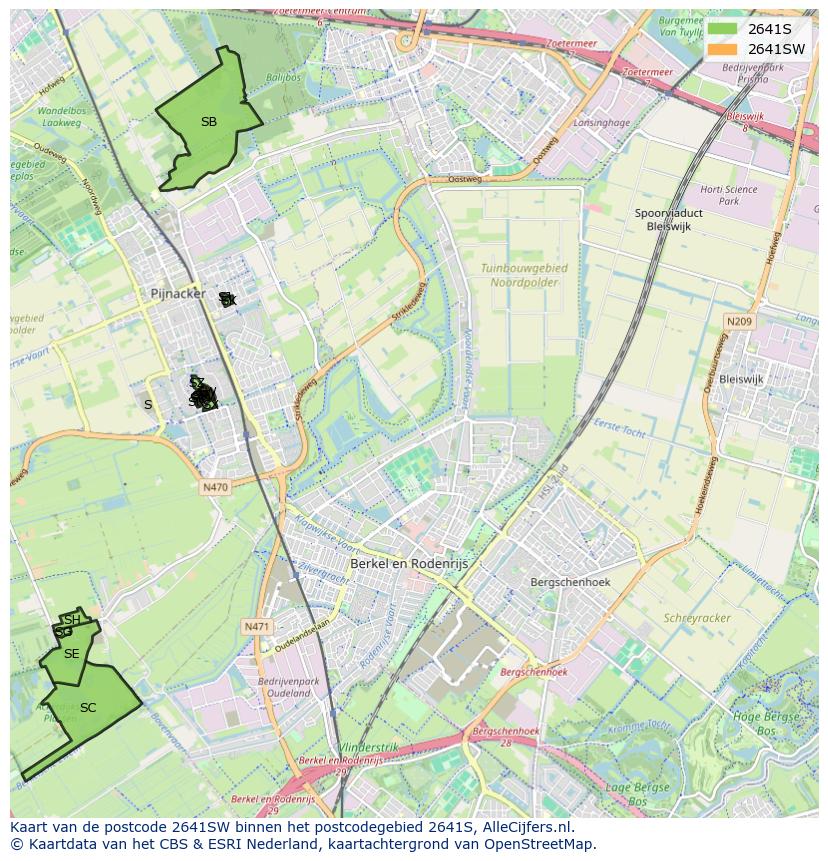 Afbeelding van het postcodegebied 2641 SW op de kaart.