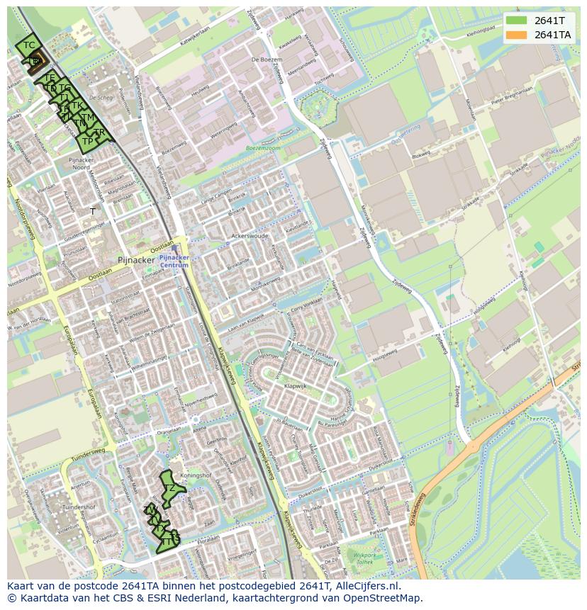 Afbeelding van het postcodegebied 2641 TA op de kaart.