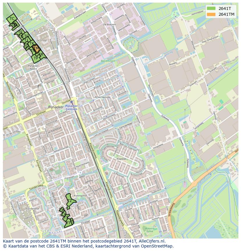 Afbeelding van het postcodegebied 2641 TM op de kaart.