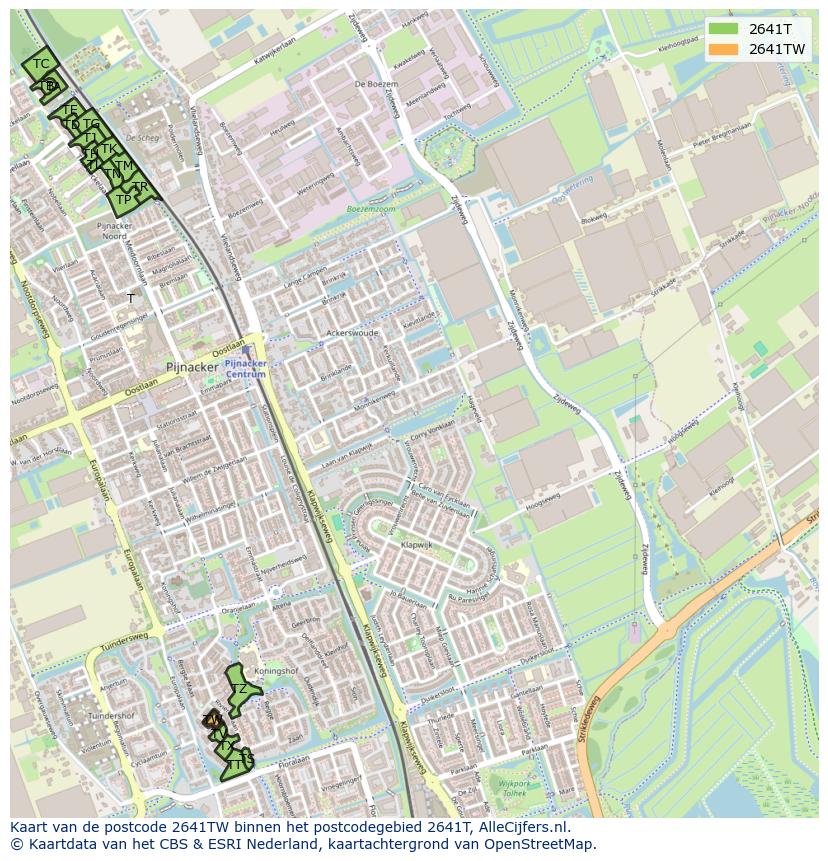 Afbeelding van het postcodegebied 2641 TW op de kaart.
