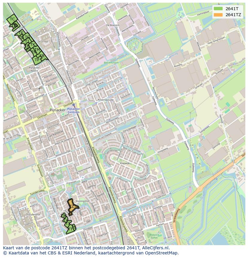Afbeelding van het postcodegebied 2641 TZ op de kaart.