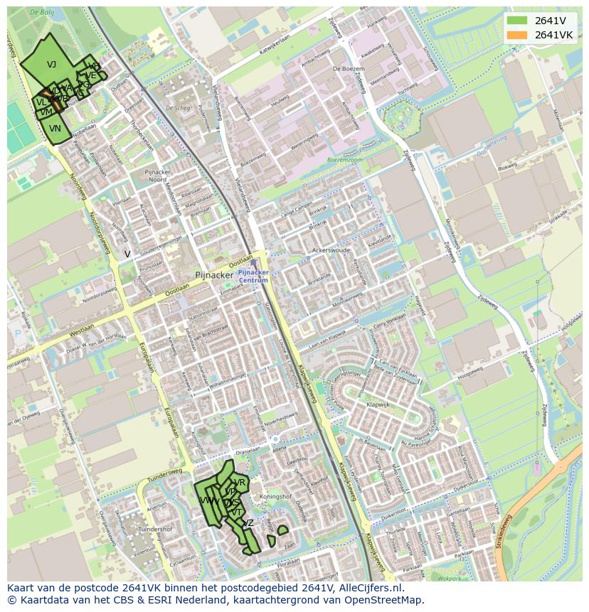 Afbeelding van het postcodegebied 2641 VK op de kaart.