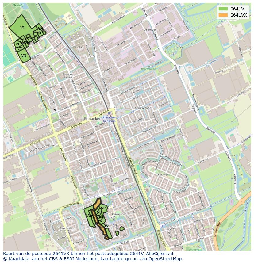 Afbeelding van het postcodegebied 2641 VX op de kaart.