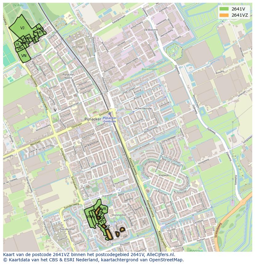 Afbeelding van het postcodegebied 2641 VZ op de kaart.