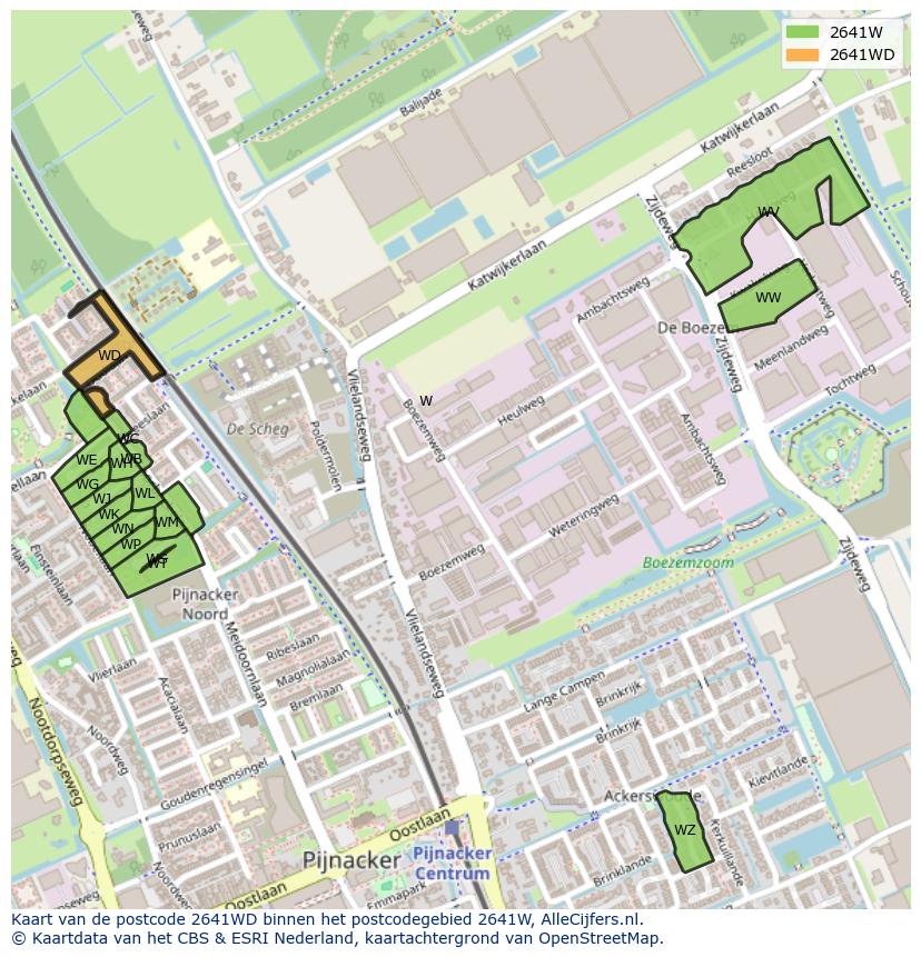 Afbeelding van het postcodegebied 2641 WD op de kaart.