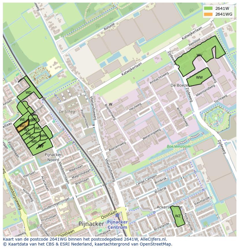 Afbeelding van het postcodegebied 2641 WG op de kaart.