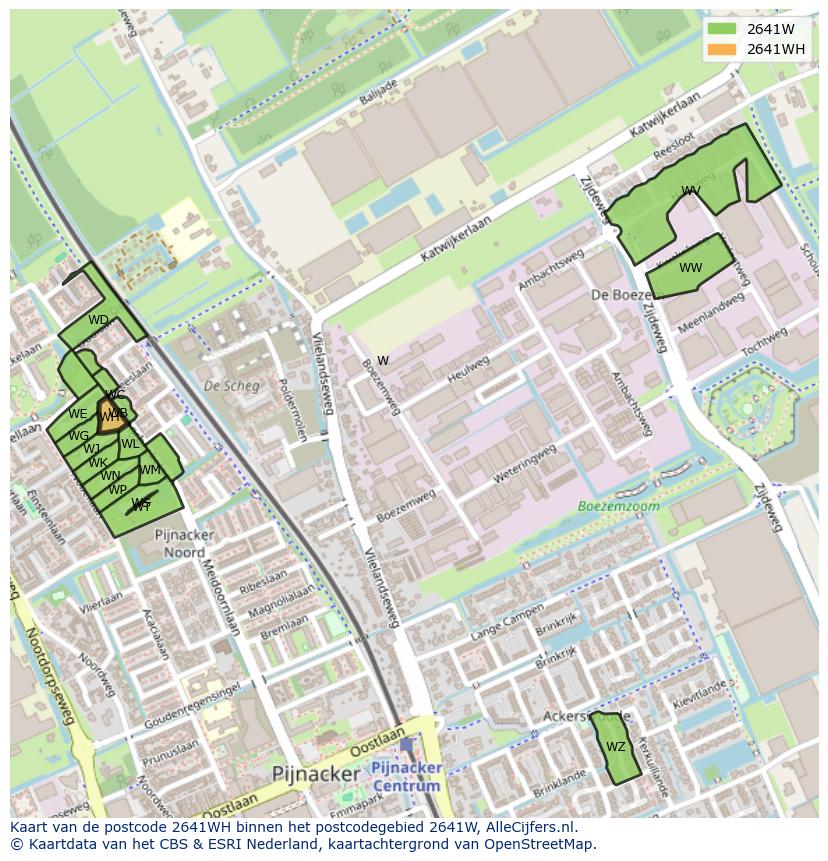 Afbeelding van het postcodegebied 2641 WH op de kaart.