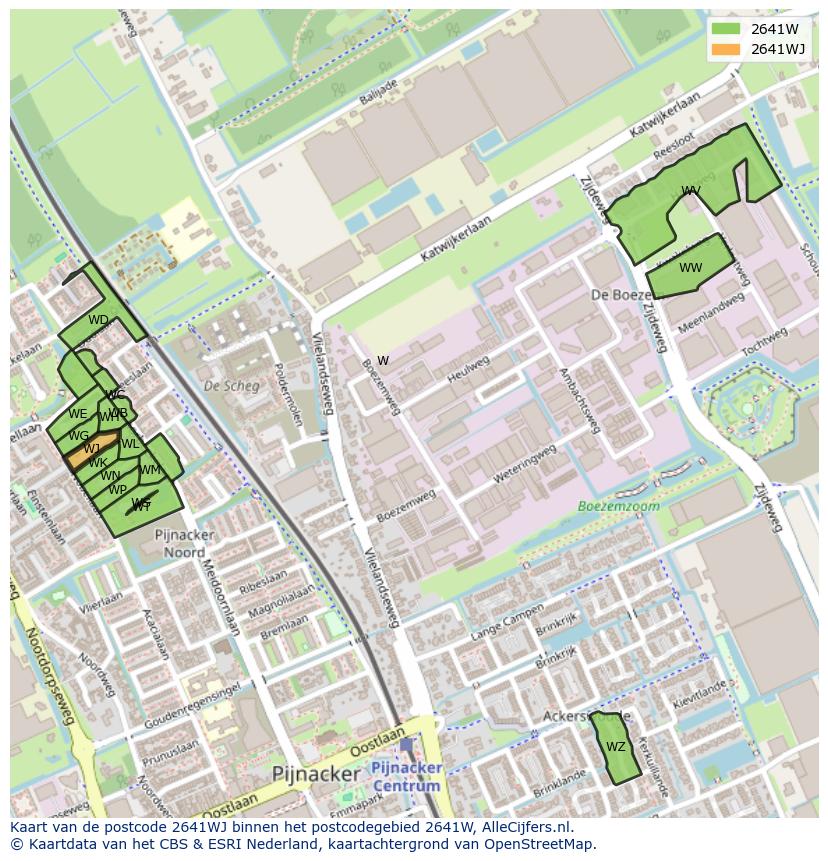 Afbeelding van het postcodegebied 2641 WJ op de kaart.