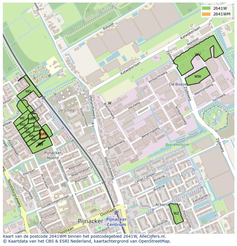 Afbeelding van het postcodegebied 2641 WM op de kaart.