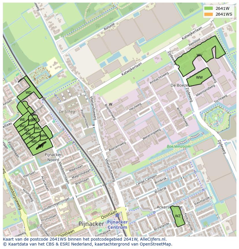 Afbeelding van het postcodegebied 2641 WS op de kaart.