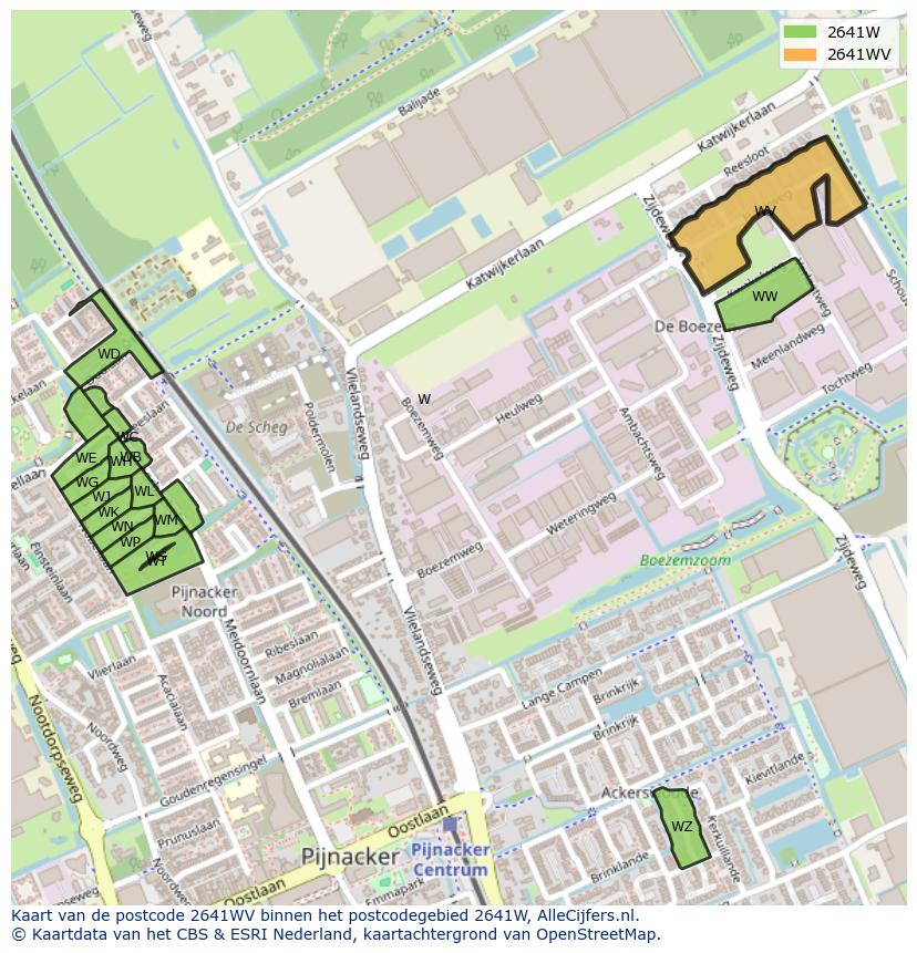 Afbeelding van het postcodegebied 2641 WV op de kaart.