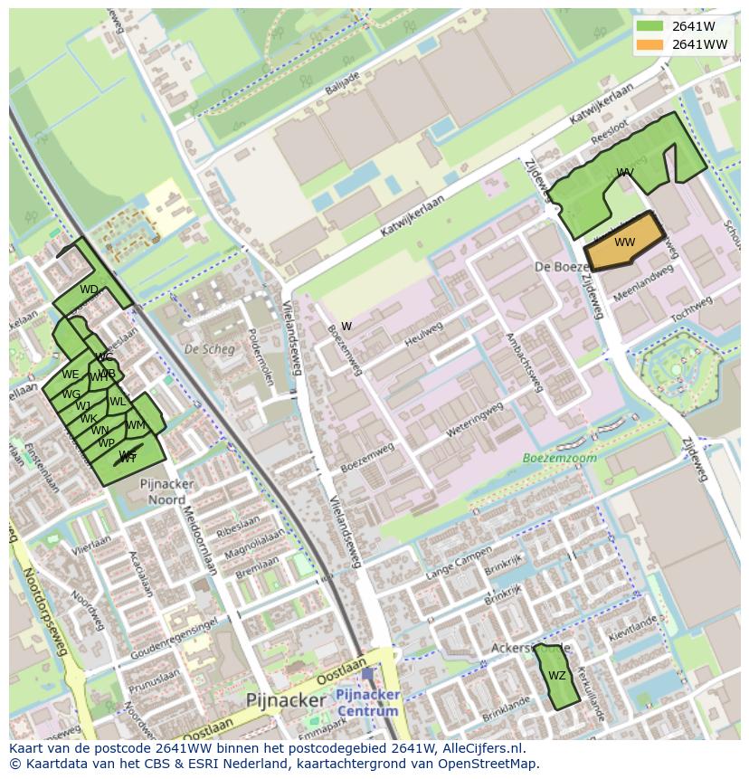 Afbeelding van het postcodegebied 2641 WW op de kaart.