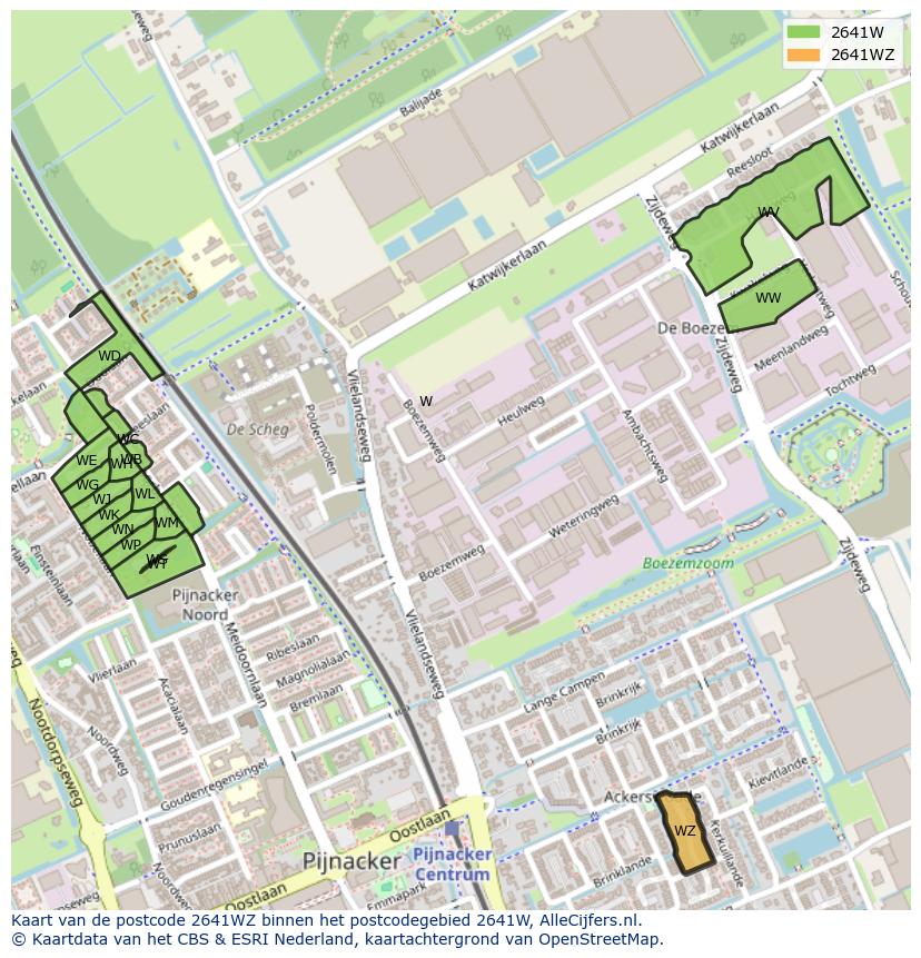 Afbeelding van het postcodegebied 2641 WZ op de kaart.