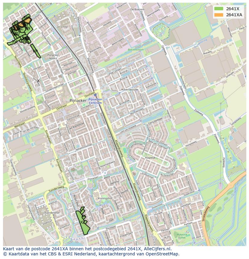 Afbeelding van het postcodegebied 2641 XA op de kaart.