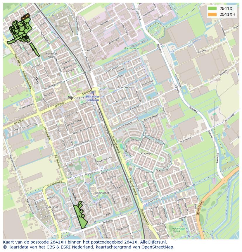 Afbeelding van het postcodegebied 2641 XH op de kaart.