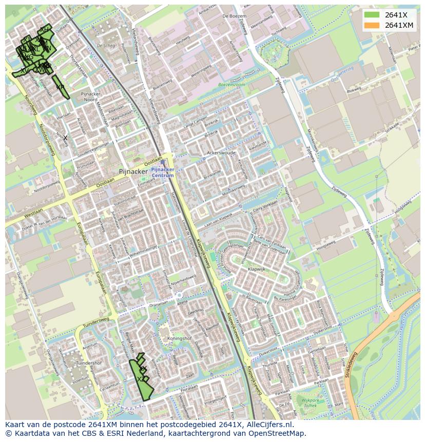 Afbeelding van het postcodegebied 2641 XM op de kaart.