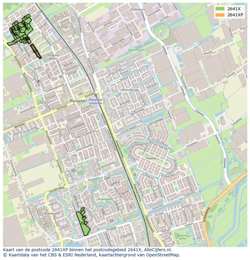 Afbeelding van het postcodegebied 2641 XP op de kaart.