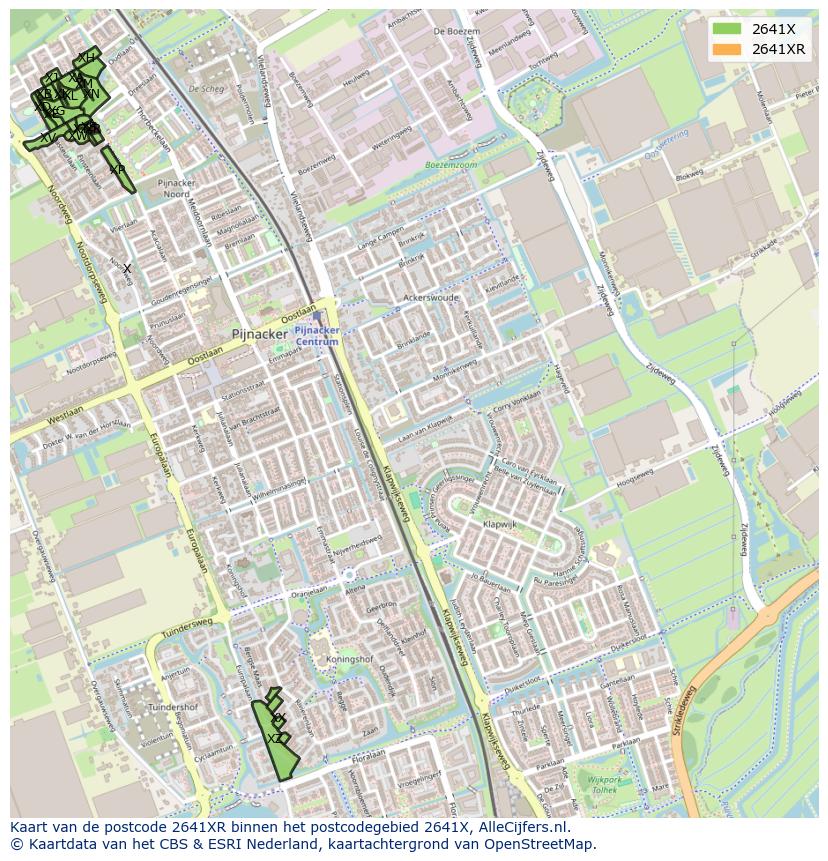 Afbeelding van het postcodegebied 2641 XR op de kaart.