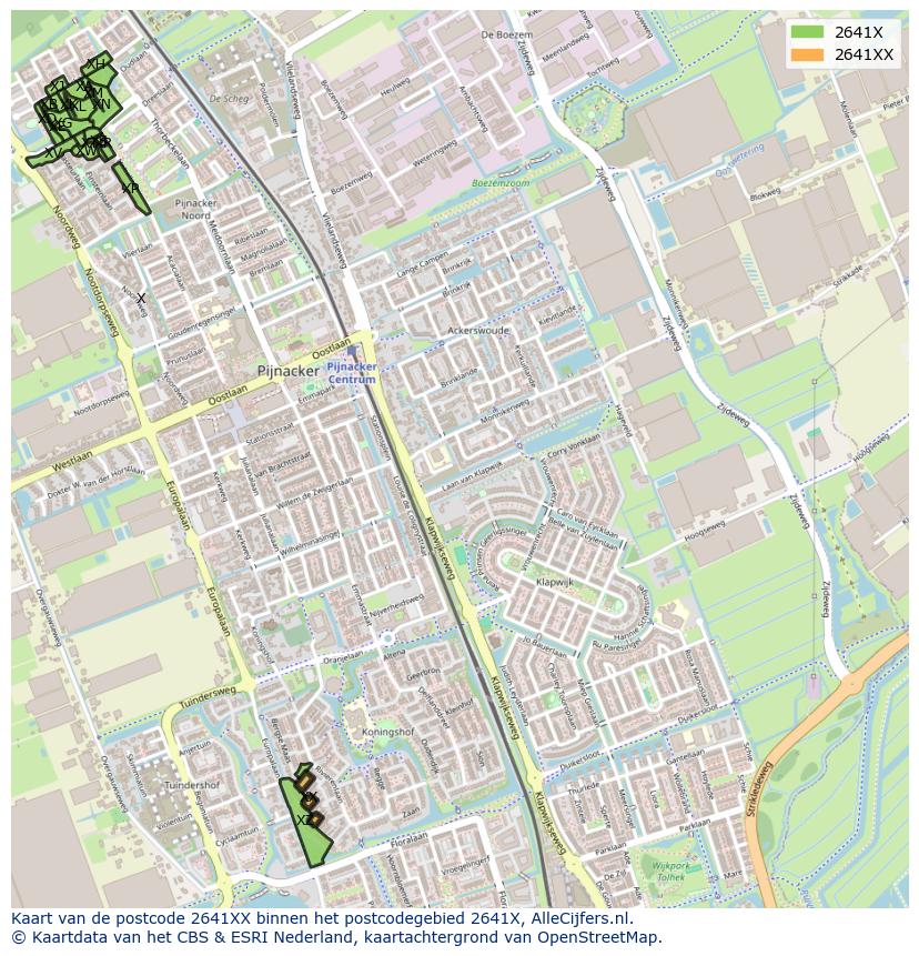 Afbeelding van het postcodegebied 2641 XX op de kaart.