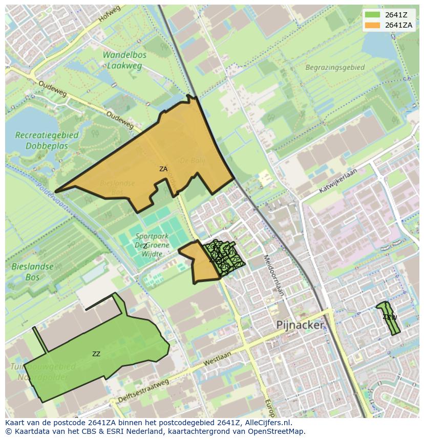 Afbeelding van het postcodegebied 2641 ZA op de kaart.