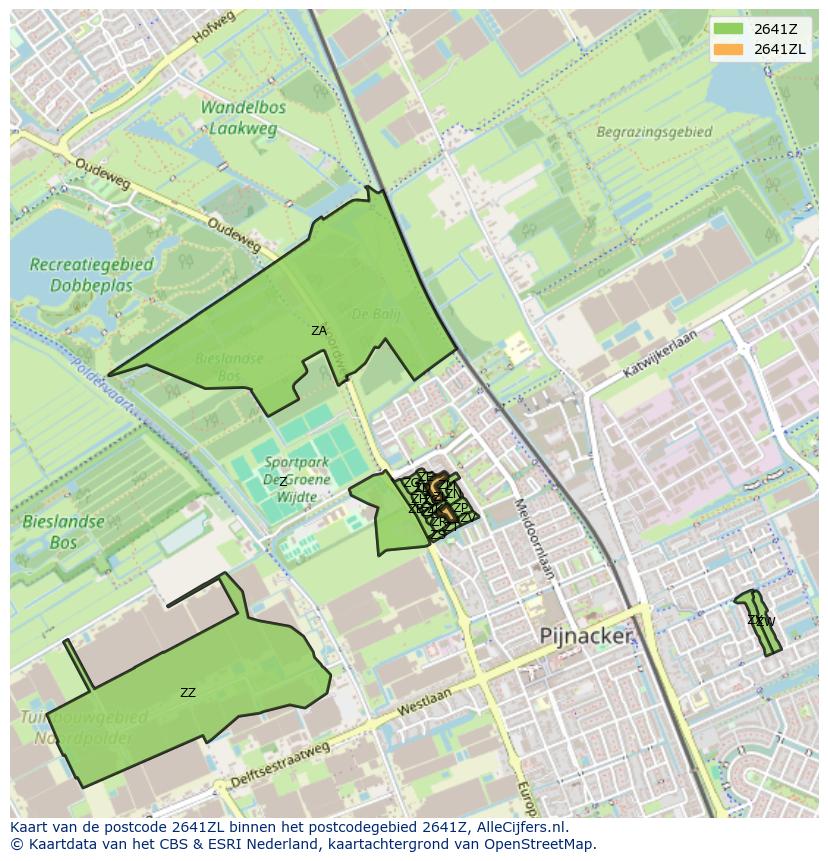 Afbeelding van het postcodegebied 2641 ZL op de kaart.