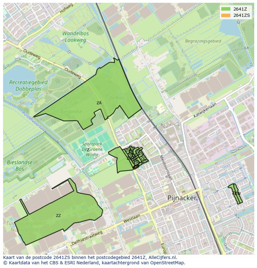 Afbeelding van het postcodegebied 2641 ZS op de kaart.