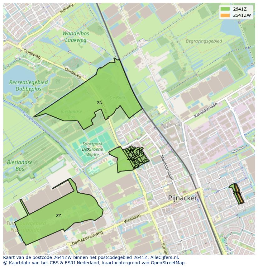 Afbeelding van het postcodegebied 2641 ZW op de kaart.