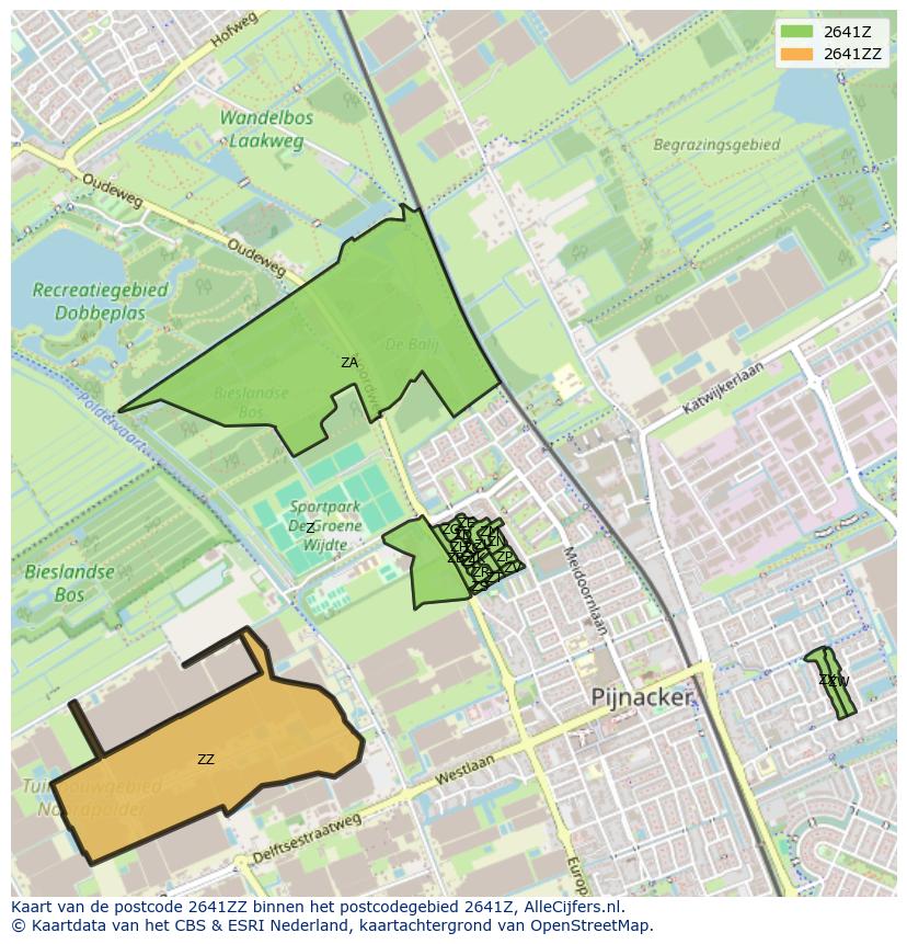Afbeelding van het postcodegebied 2641 ZZ op de kaart.
