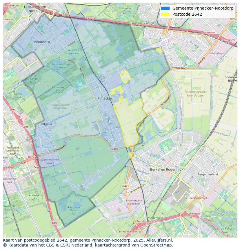 Afbeelding van het postcodegebied 2642 op de kaart.