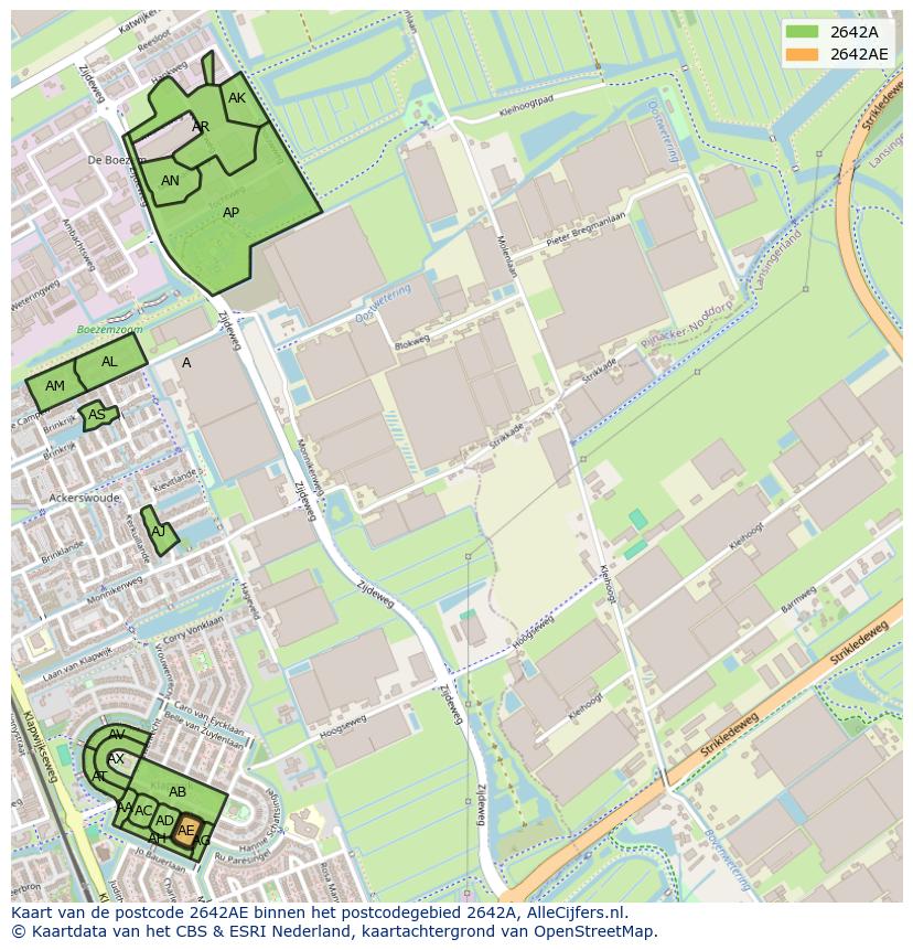 Afbeelding van het postcodegebied 2642 AE op de kaart.