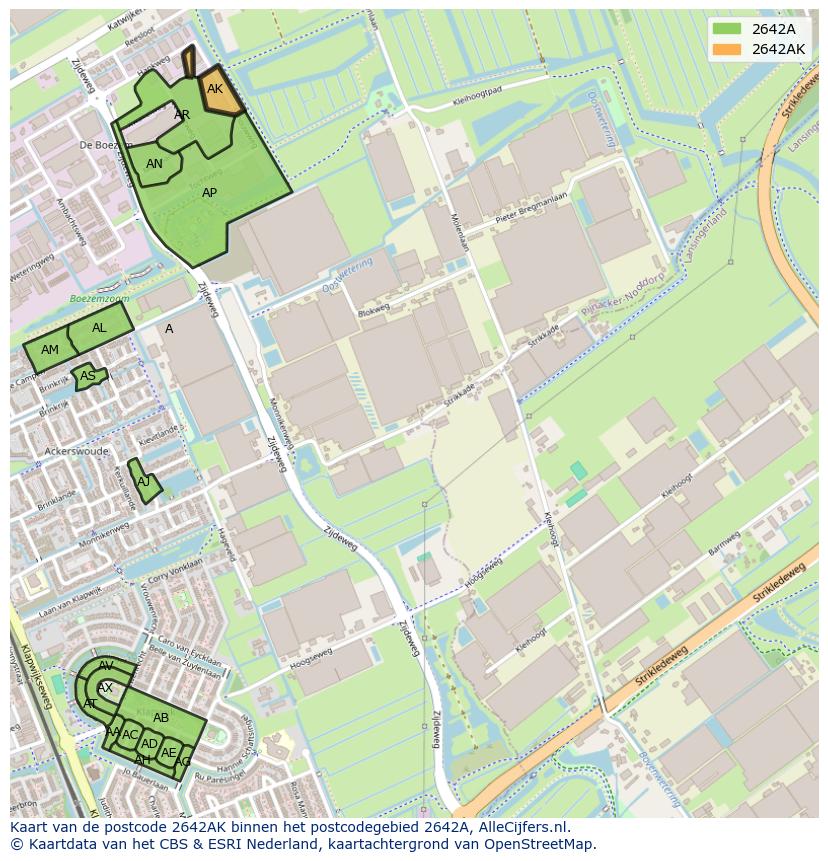 Afbeelding van het postcodegebied 2642 AK op de kaart.