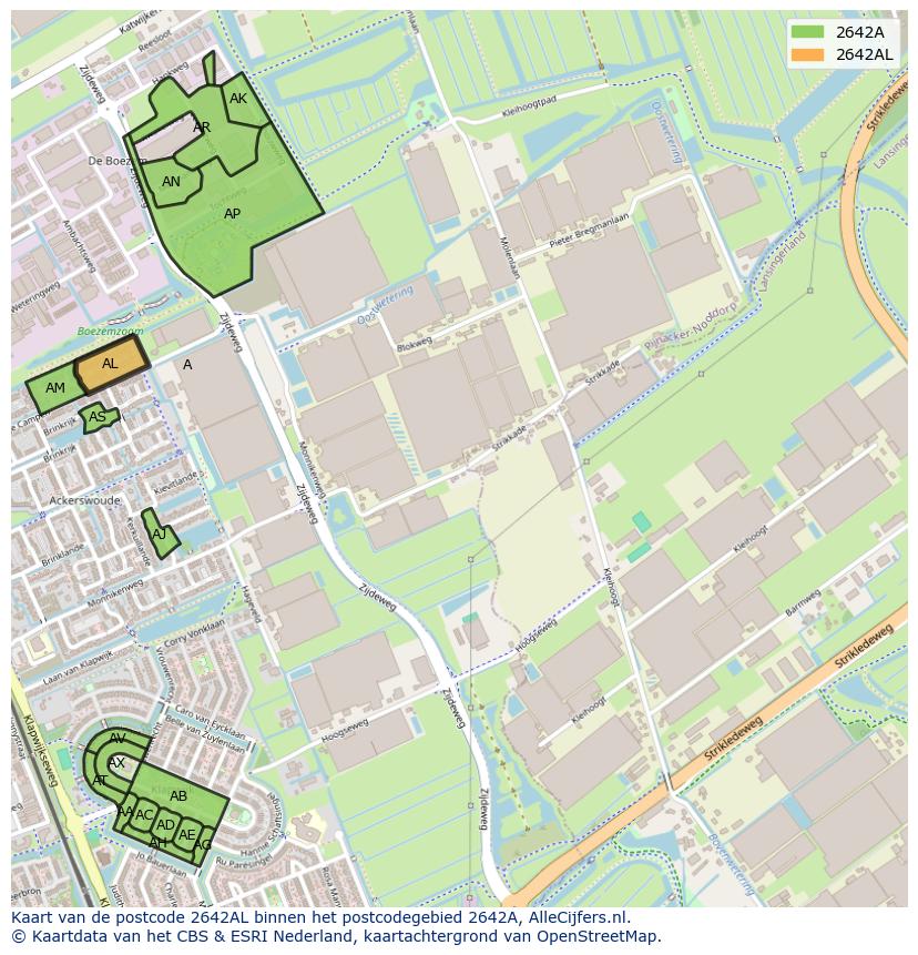 Afbeelding van het postcodegebied 2642 AL op de kaart.