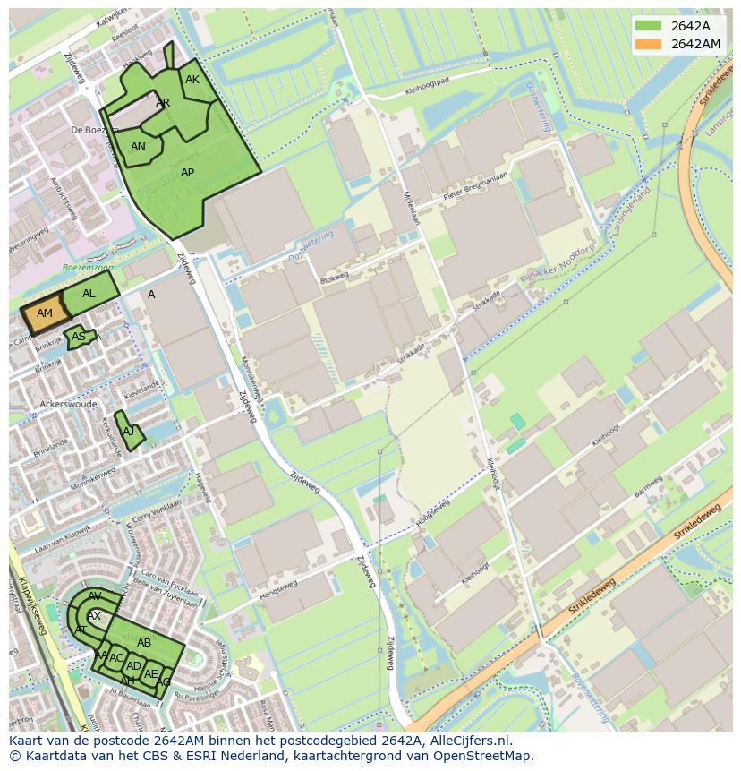 Afbeelding van het postcodegebied 2642 AM op de kaart.