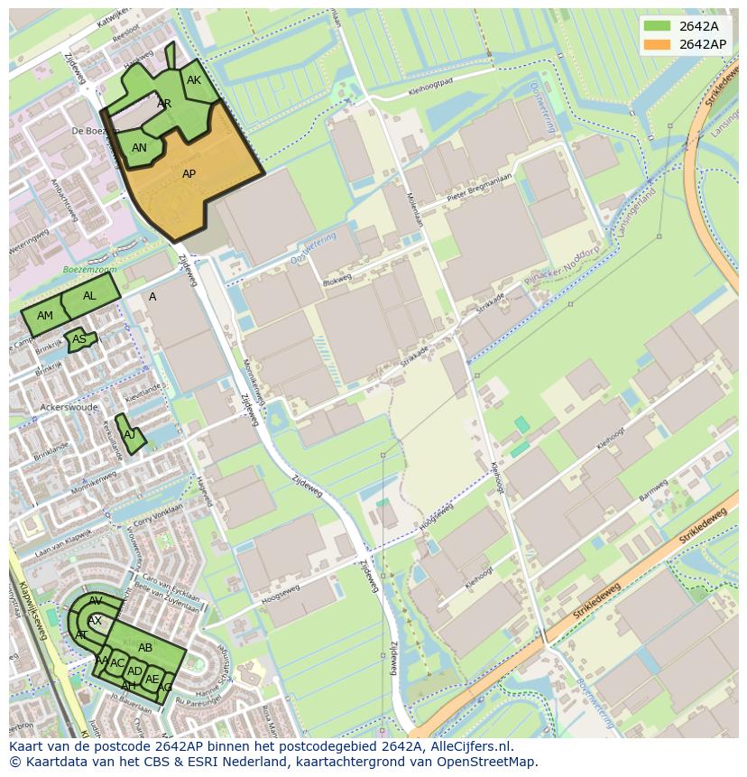 Afbeelding van het postcodegebied 2642 AP op de kaart.
