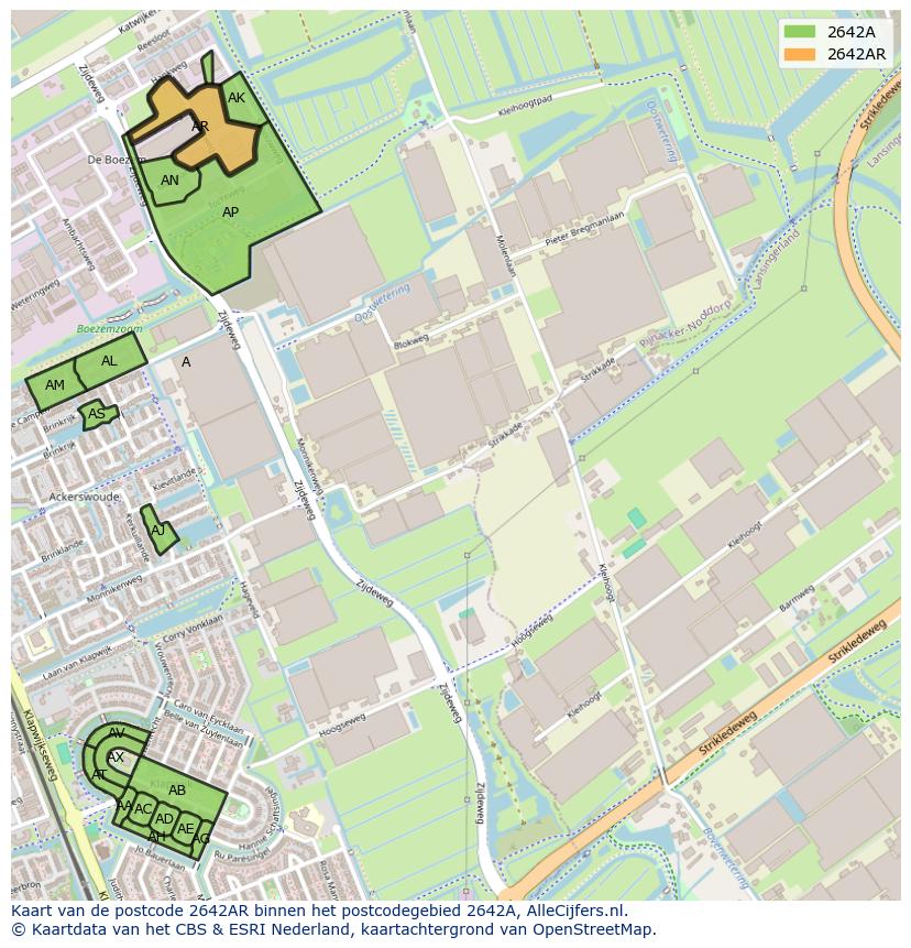 Afbeelding van het postcodegebied 2642 AR op de kaart.