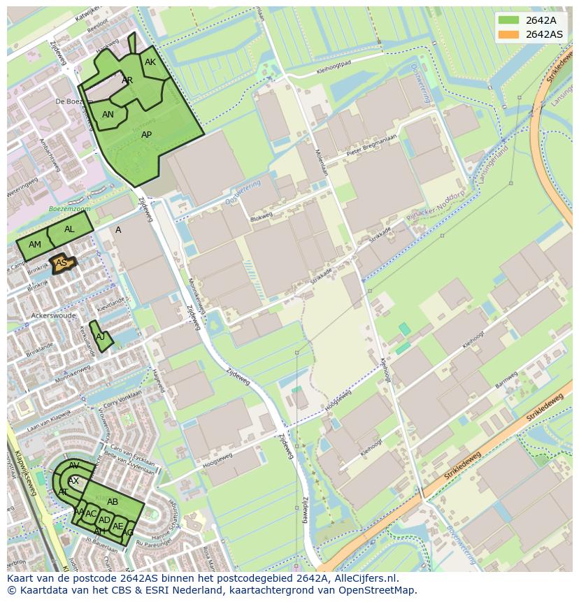 Afbeelding van het postcodegebied 2642 AS op de kaart.