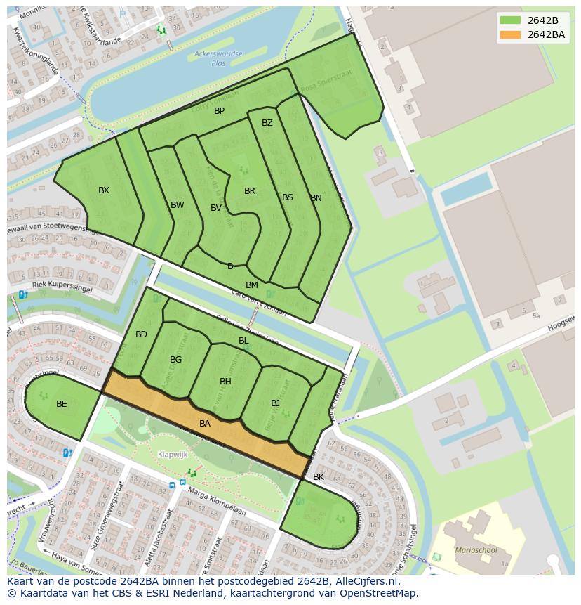 Afbeelding van het postcodegebied 2642 BA op de kaart.