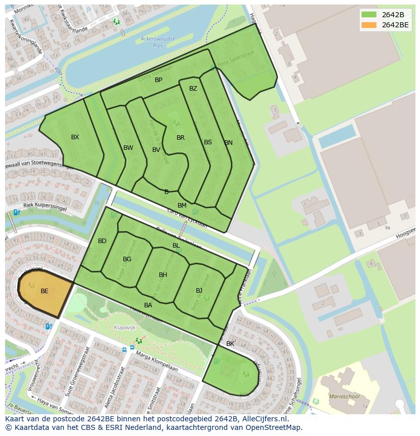 Afbeelding van het postcodegebied 2642 BE op de kaart.