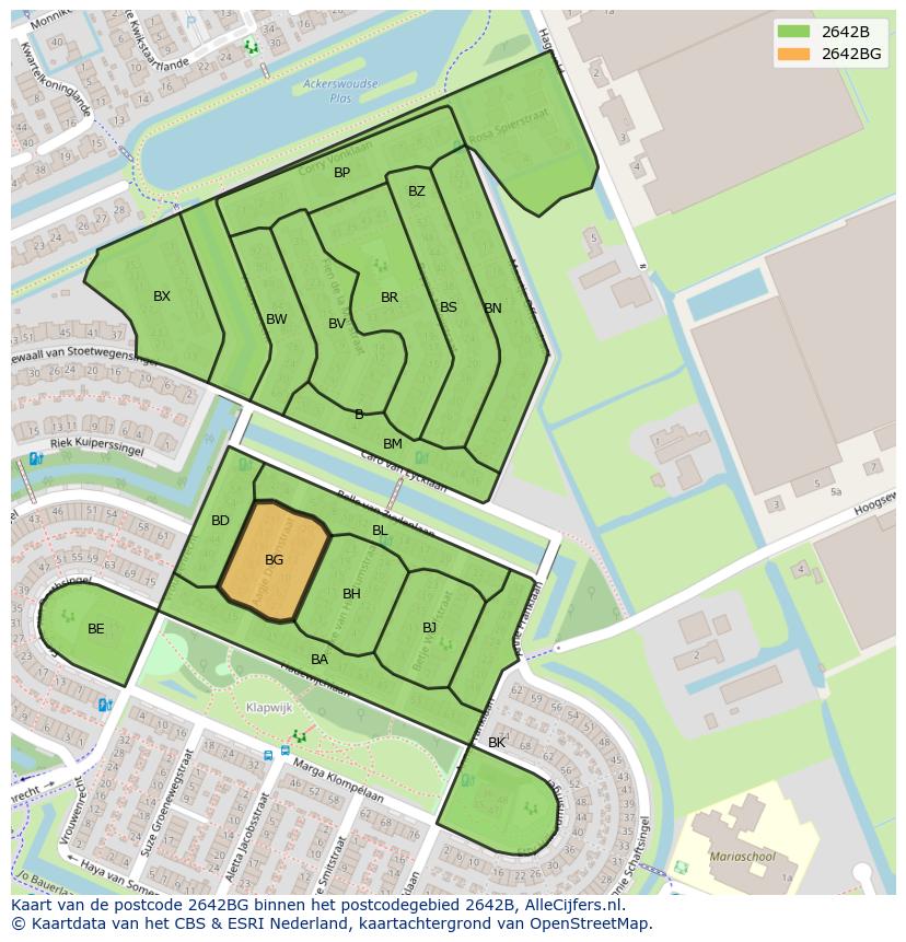 Afbeelding van het postcodegebied 2642 BG op de kaart.