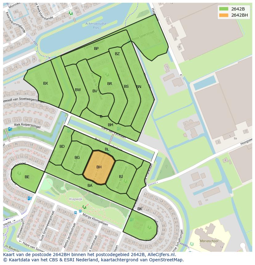 Afbeelding van het postcodegebied 2642 BH op de kaart.