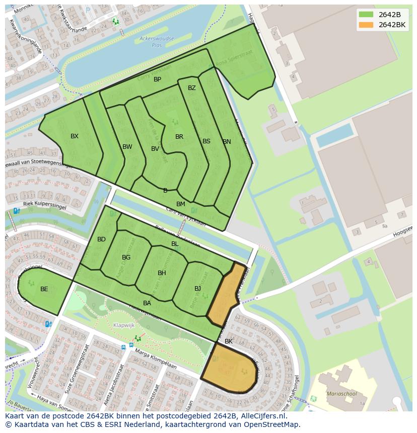 Afbeelding van het postcodegebied 2642 BK op de kaart.