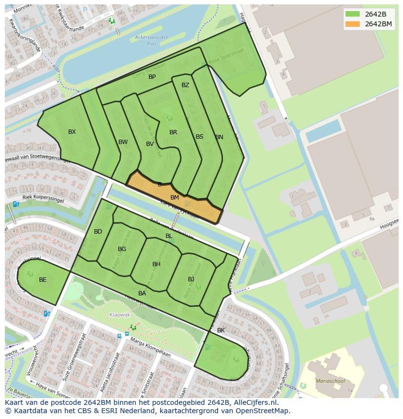 Afbeelding van het postcodegebied 2642 BM op de kaart.